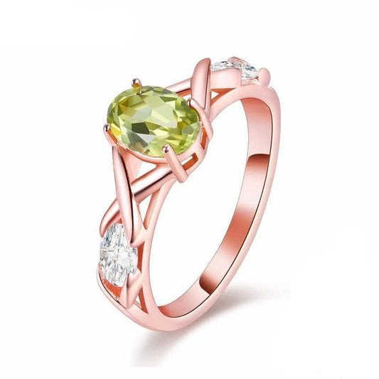 Green Peridot Rose Gold Bohemian Ring-Black Diamonds New York