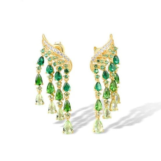 Green Spinel and Created Diamond Ombre Raindrops Stud Earrings-Black Diamonds New York
