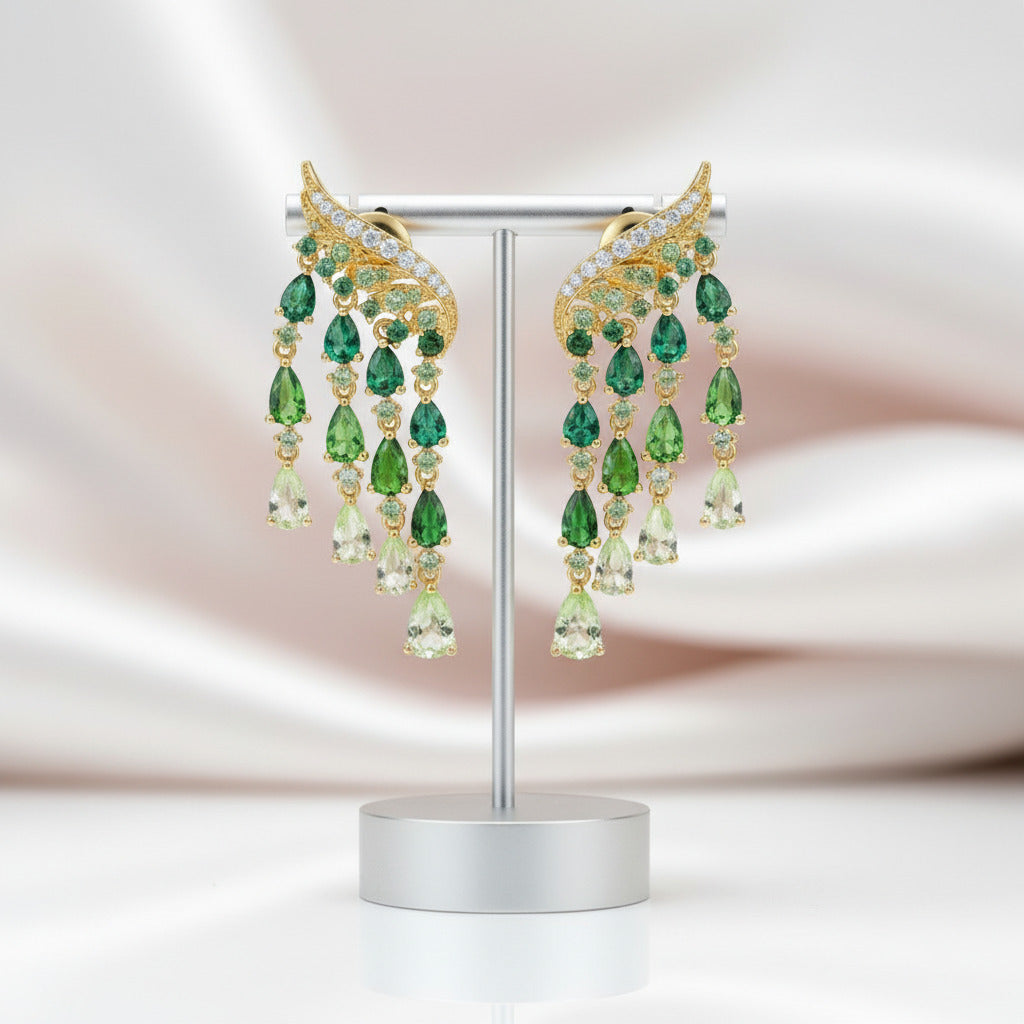 Green Spinel and Diamond Option Ombre Raindrops Stud Earrings-Black Diamonds New York
