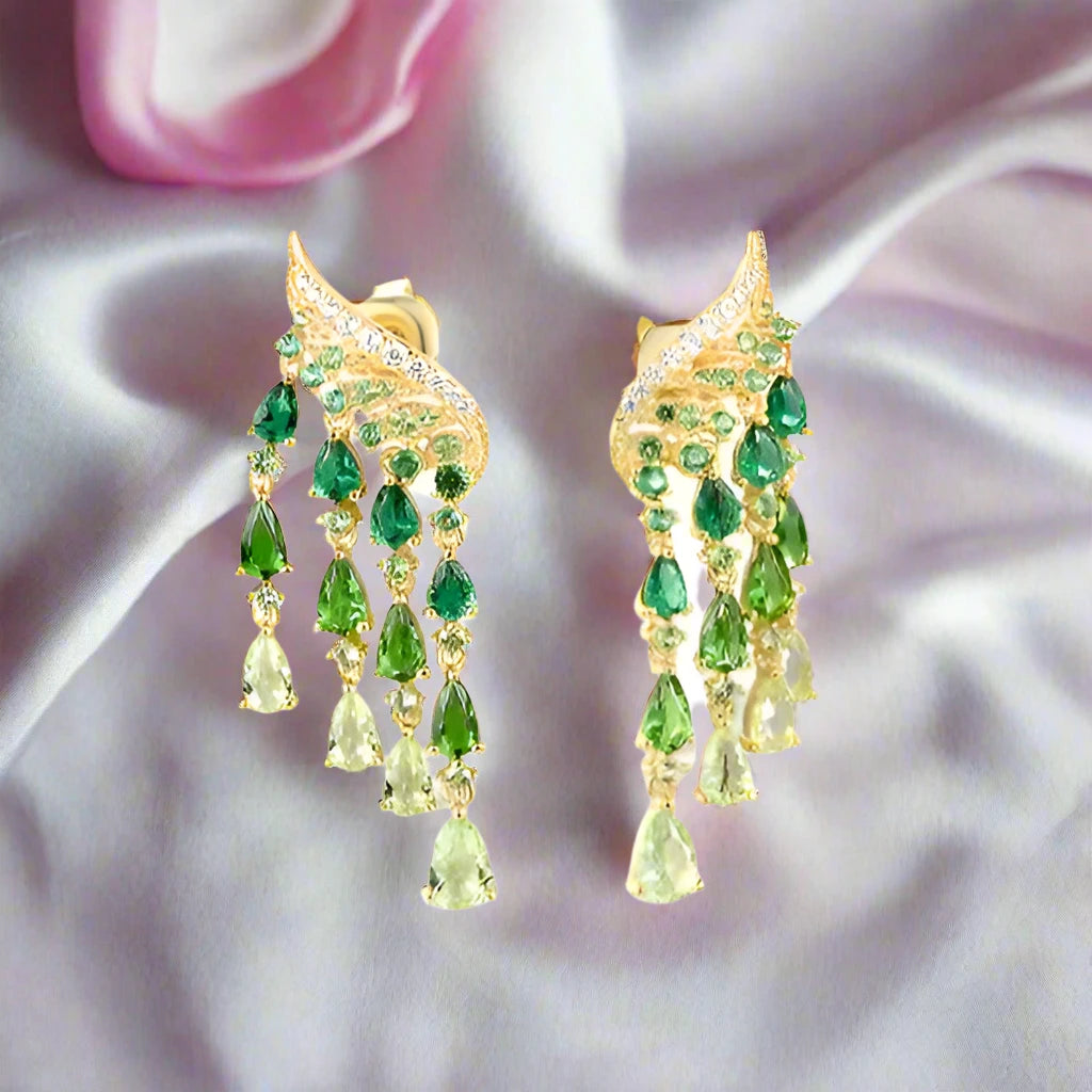 Green Spinel and Diamond Ombre Raindrops Stud Earrings-Black Diamonds New York