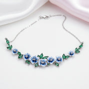 Green Spinel Blooming Enamel Flower Necklace-Black Diamonds New York