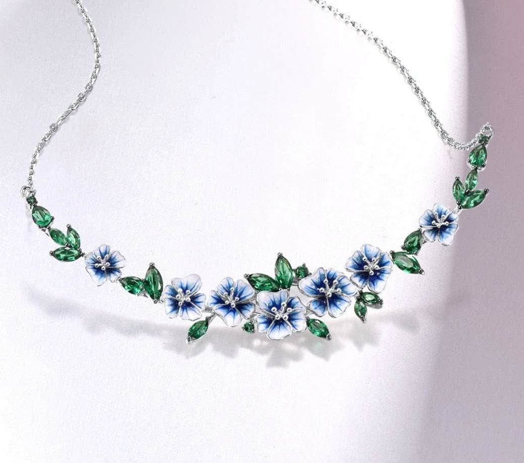 Green Spinel Blooming Enamel Flower Necklace-Black Diamonds New York