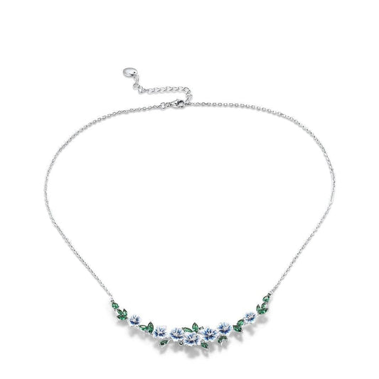 Green Spinel Blooming Enamel Flower Necklace-Black Diamonds New York