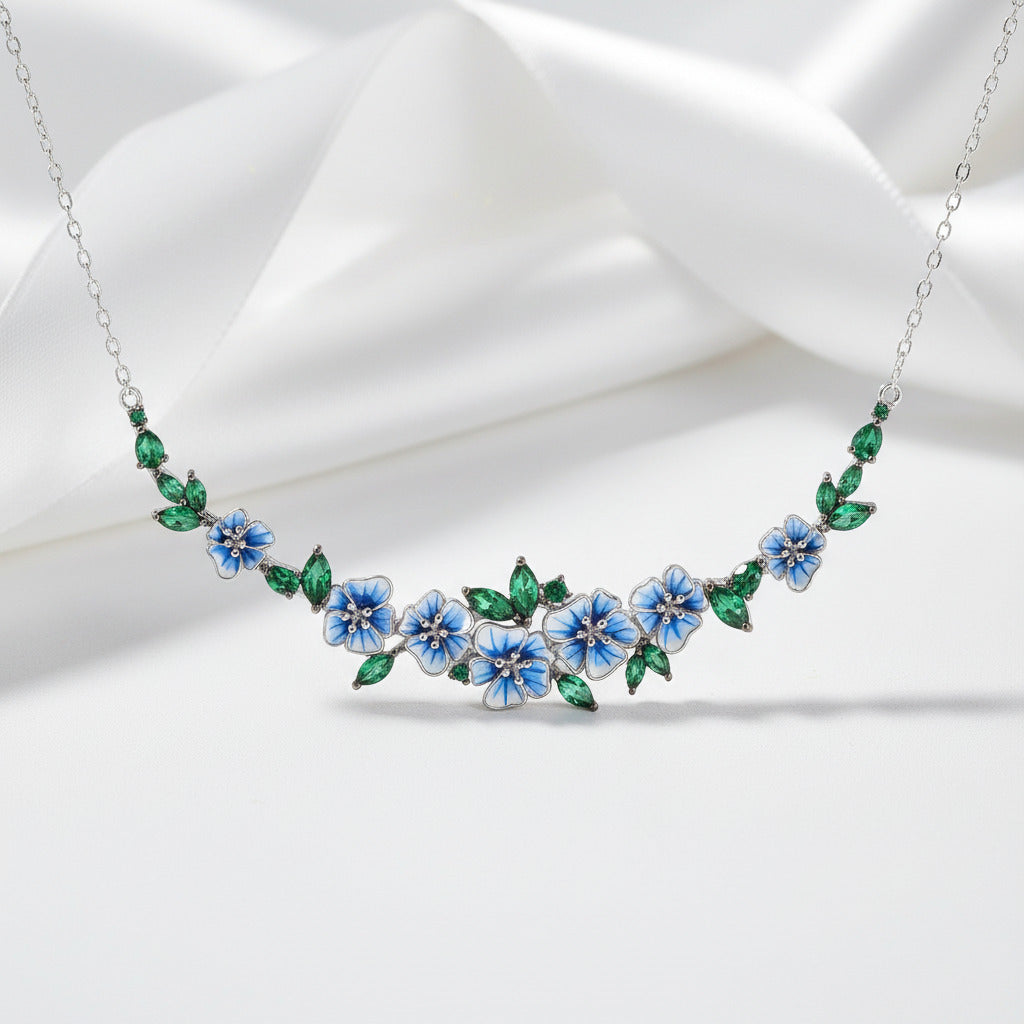 Green Spinel Blooming Enamel Flower Necklace-Black Diamonds New York