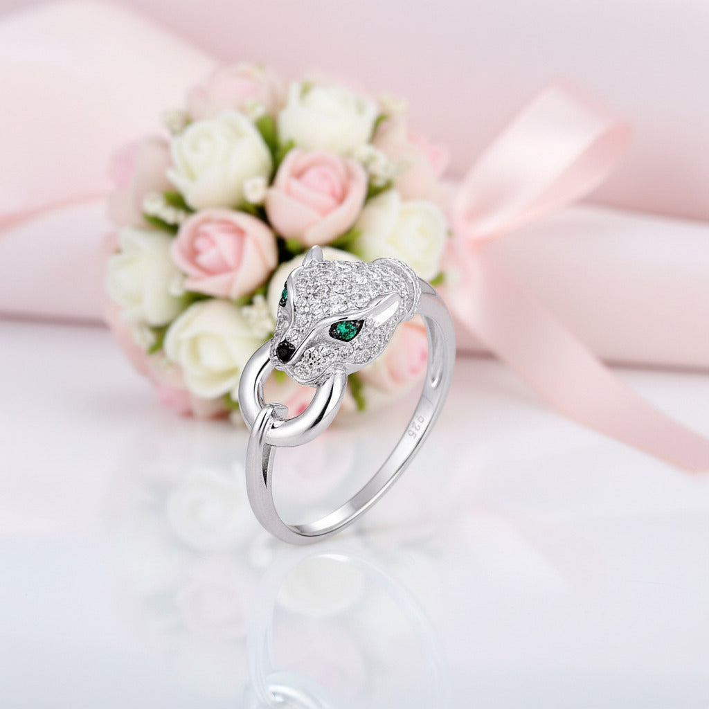 Green Spinel & Diamond Leopard Panther Ring-Black Diamonds New York