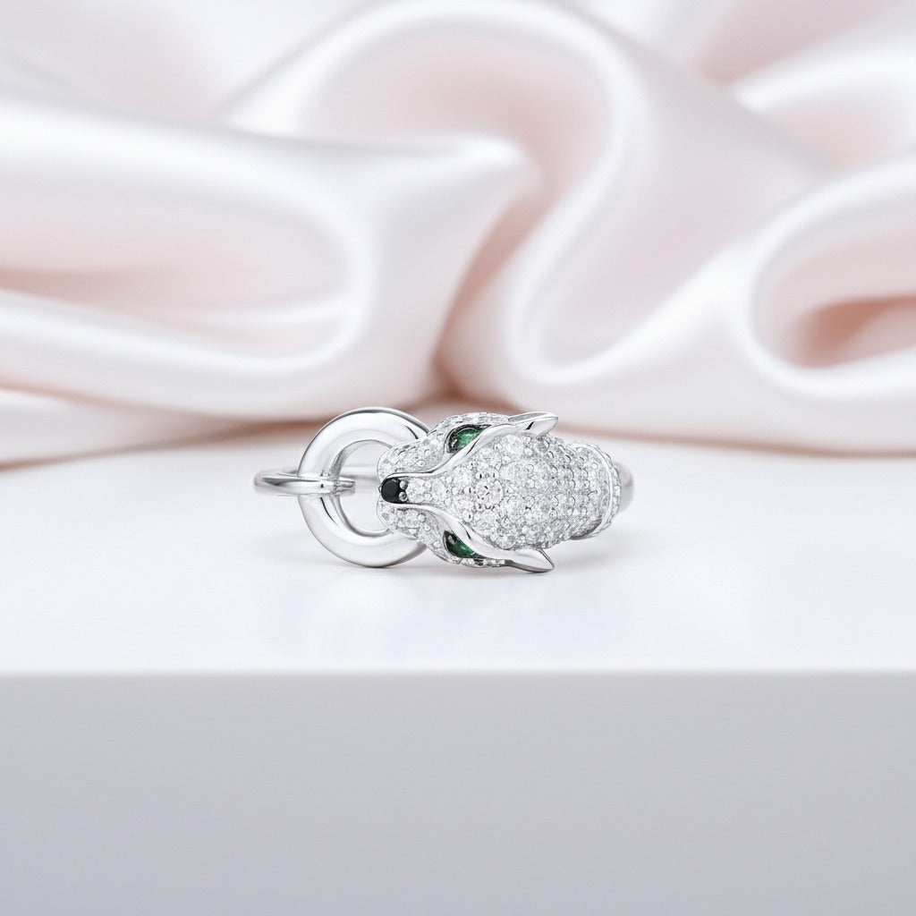 Green Spinel & Diamond Leopard Panther Ring-Black Diamonds New York