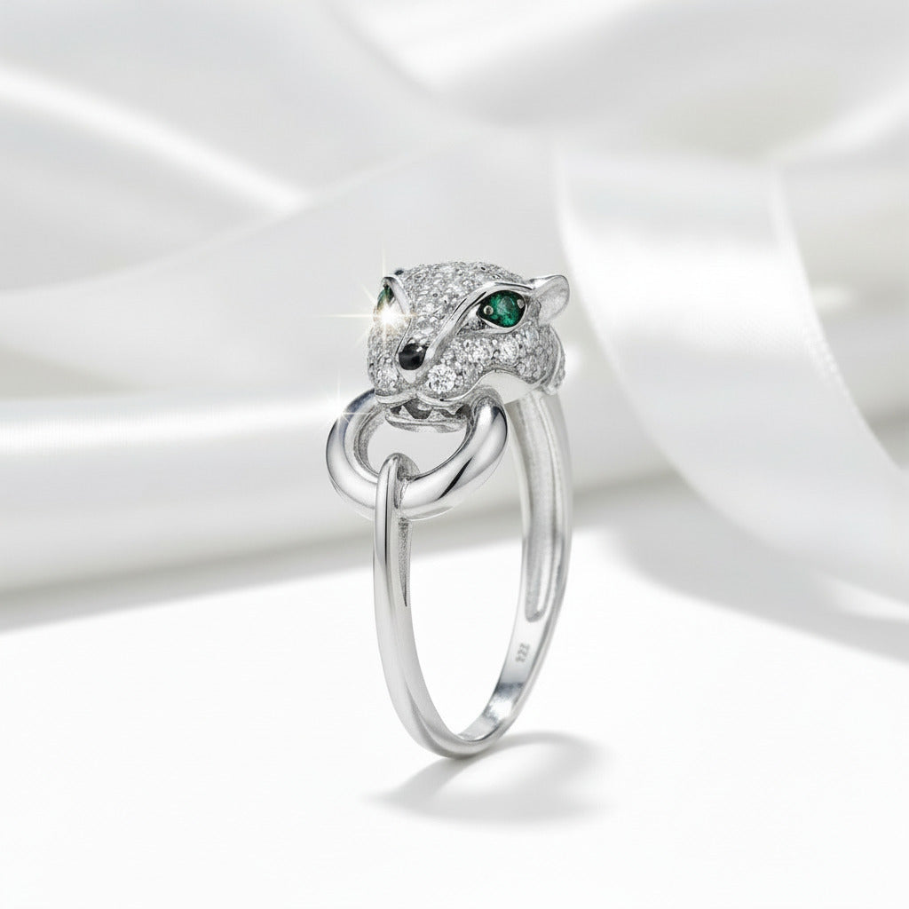Green Spinel & Diamond Leopard Panther Ring-Black Diamonds New York