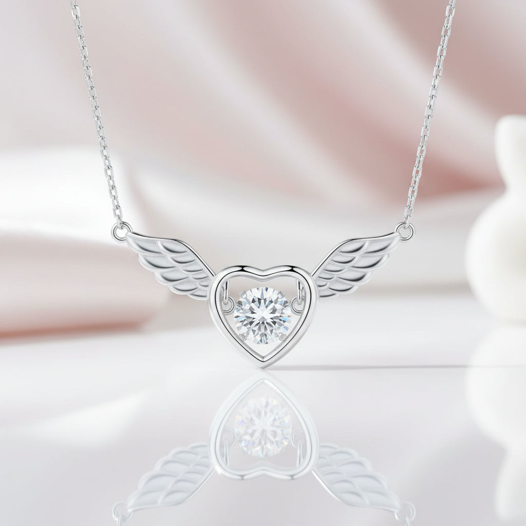Guardian Angel's Wings Heart Necklace-Black Diamonds New York