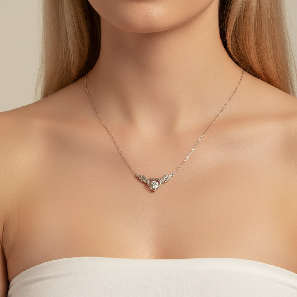 Guardian Angel's Wings Heart Necklace-Black Diamonds New York
