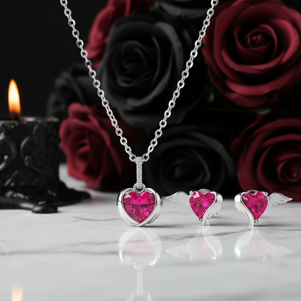 Guardian Wings Pink Heart Diamond Option Jewelry Set-Black Diamonds New York