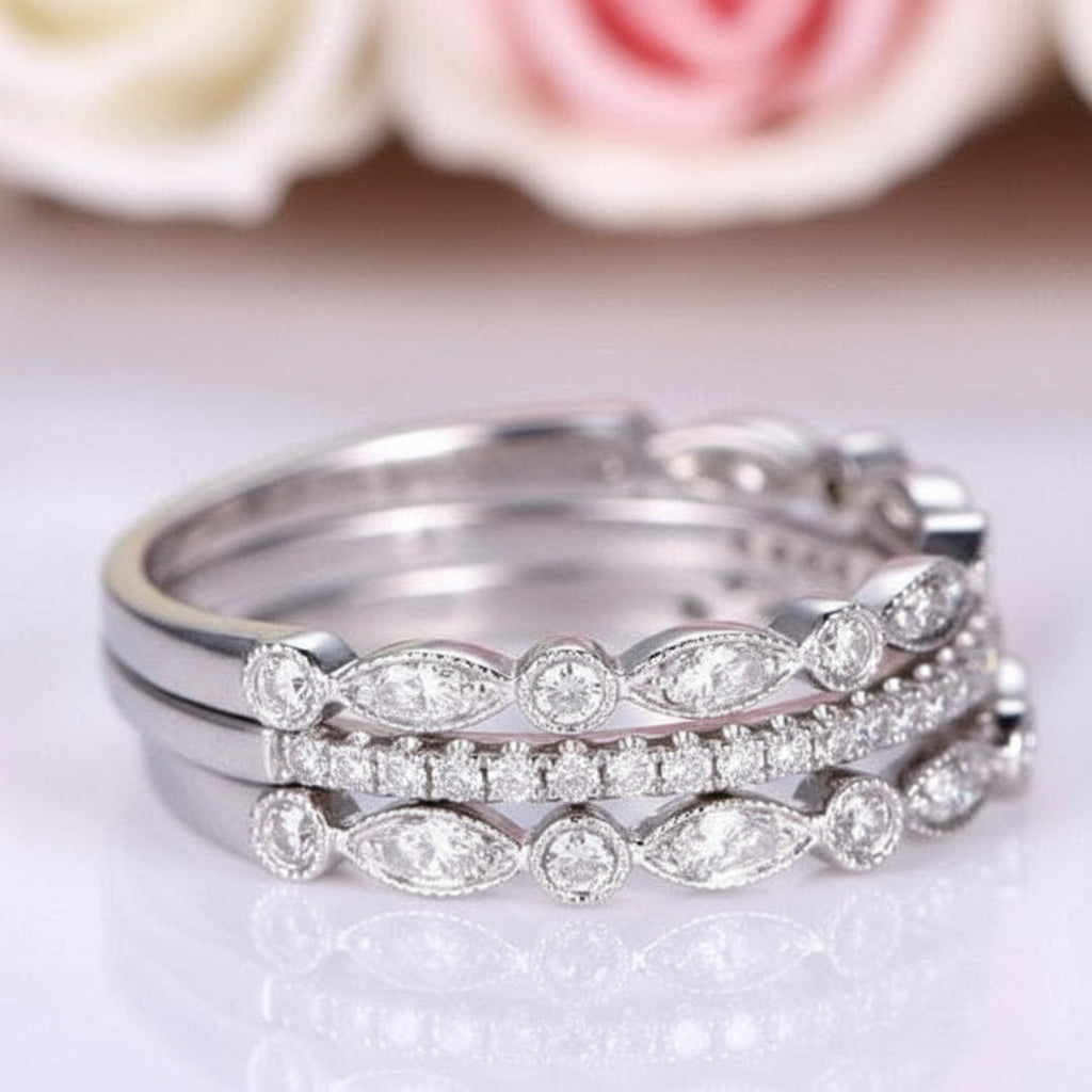 Half Eternity 3PC Stacking Wedding Band Set-Black Diamonds New York