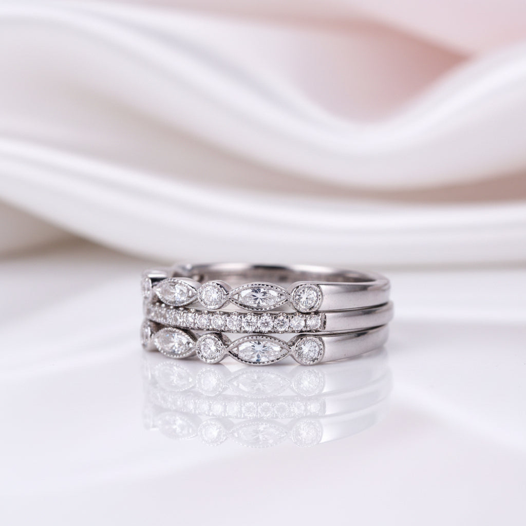 Half Eternity 3PC Stacking Wedding Band Set-Black Diamonds New York