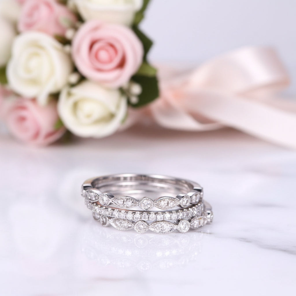 Half Eternity 3PC Stacking Wedding Band Set-Black Diamonds New York