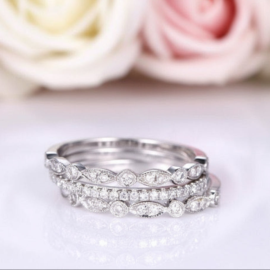 Half Eternity 3PC Stacking Wedding Band Set-Black Diamonds New York