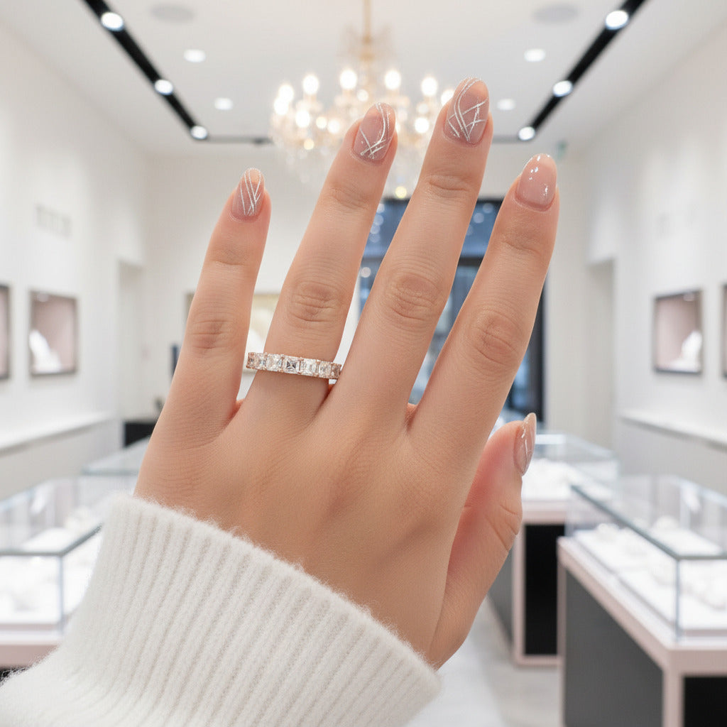 Half Eternity Asscher Cut Ring Band-Black Diamonds New York