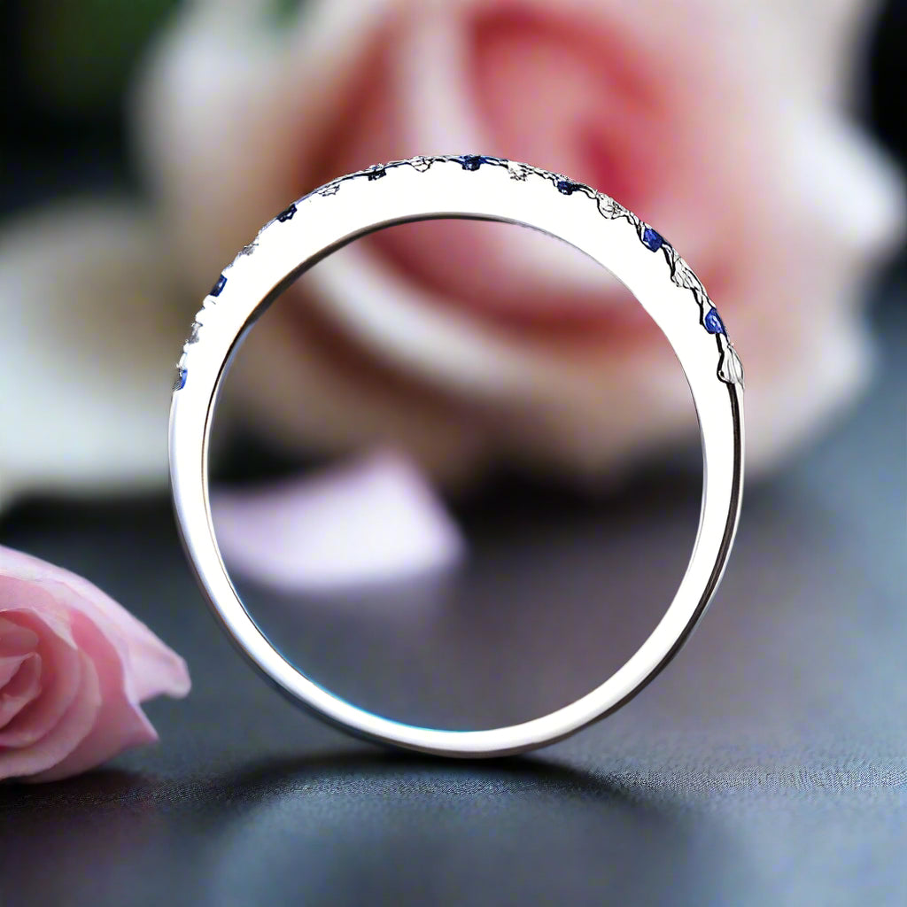 Half Eternity Blue And White Sapphire Wedding Band-Black Diamonds New York