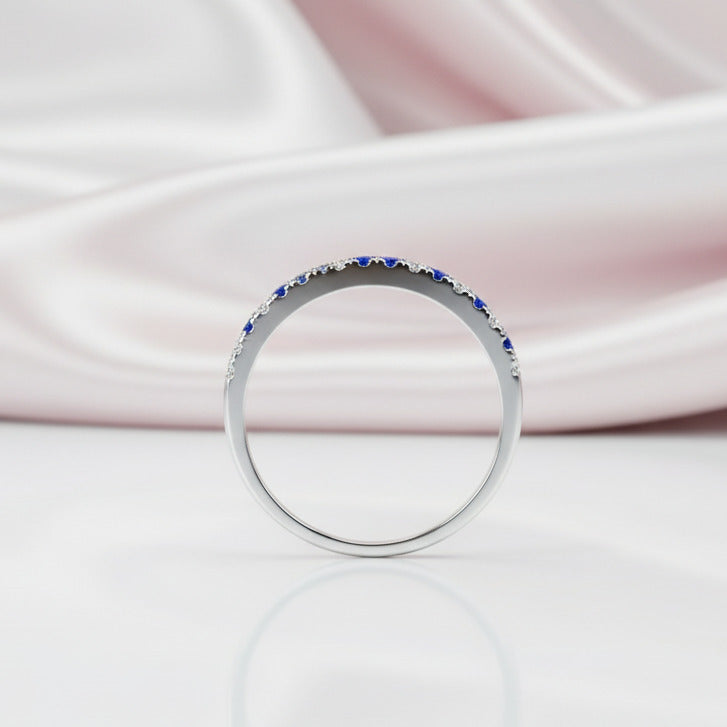 Half Eternity Blue And White Sapphire Wedding Band-Black Diamonds New York