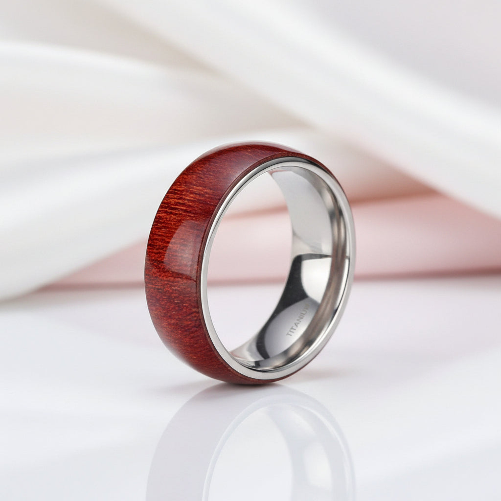 Half Wood Inlay Men's Titanium Wedding Band-Black Diamonds New York