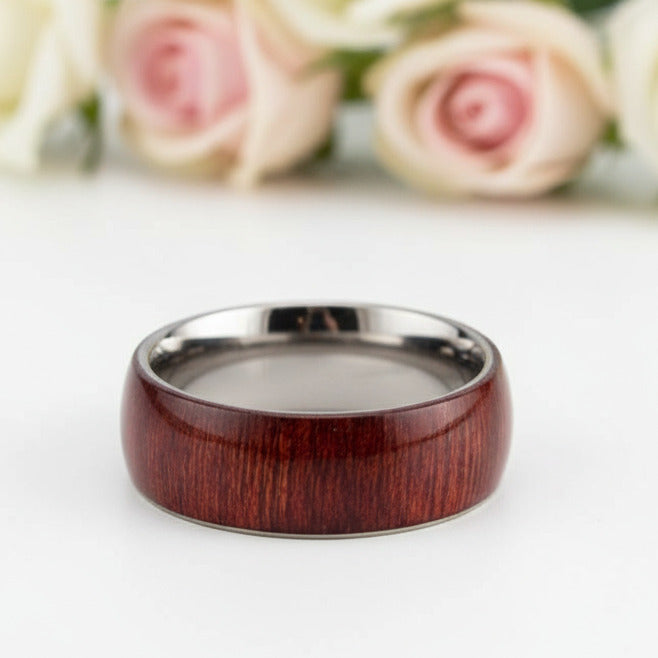 Half Wood Inlay Men's Titanium Wedding Band-Black Diamonds New York