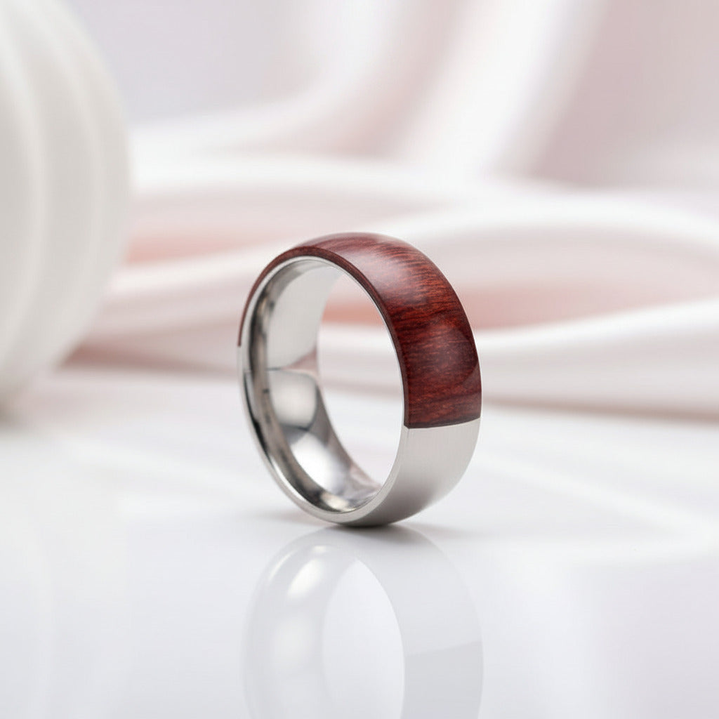 Half Wood Inlay Men's Titanium Wedding Band-Black Diamonds New York