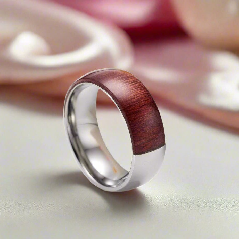 Half Wood Inlay Men's Titanium Wedding Band-Black Diamonds New York