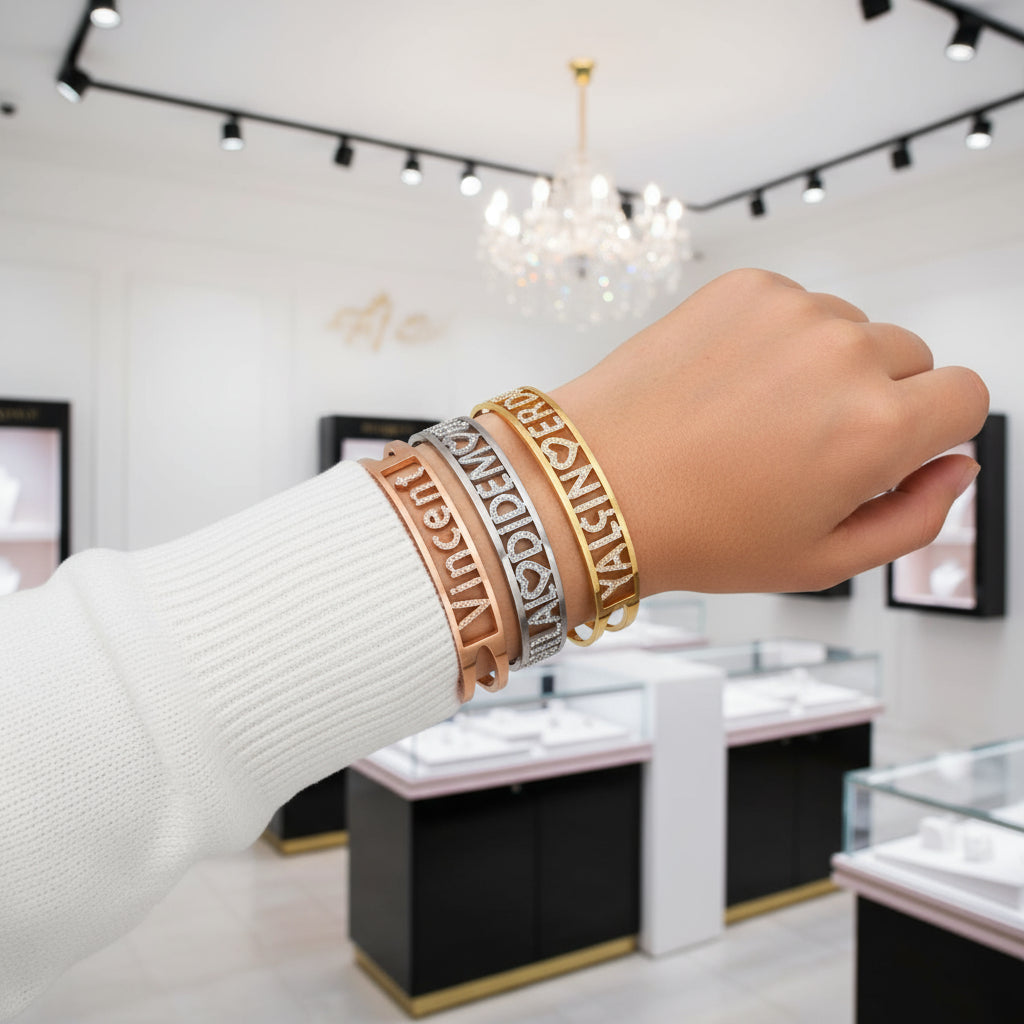 Hallow Custom Adjustable Name Bracelet With Diamond-Black Diamonds New York