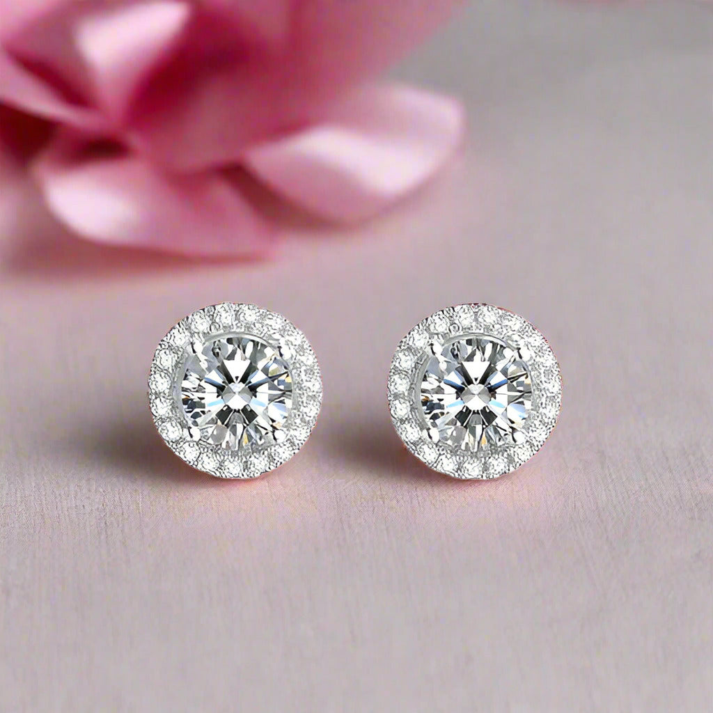 Halo 1.0 Carat Round Cut Diamond Stud Earrings-Black Diamonds New York