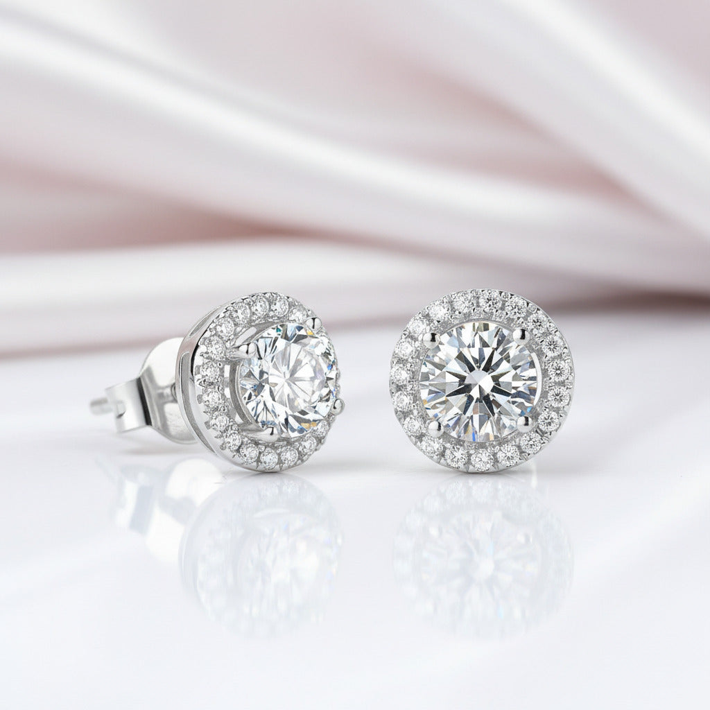 Halo Carat Round Cut Diamond Stud Earrings – Black Diamonds