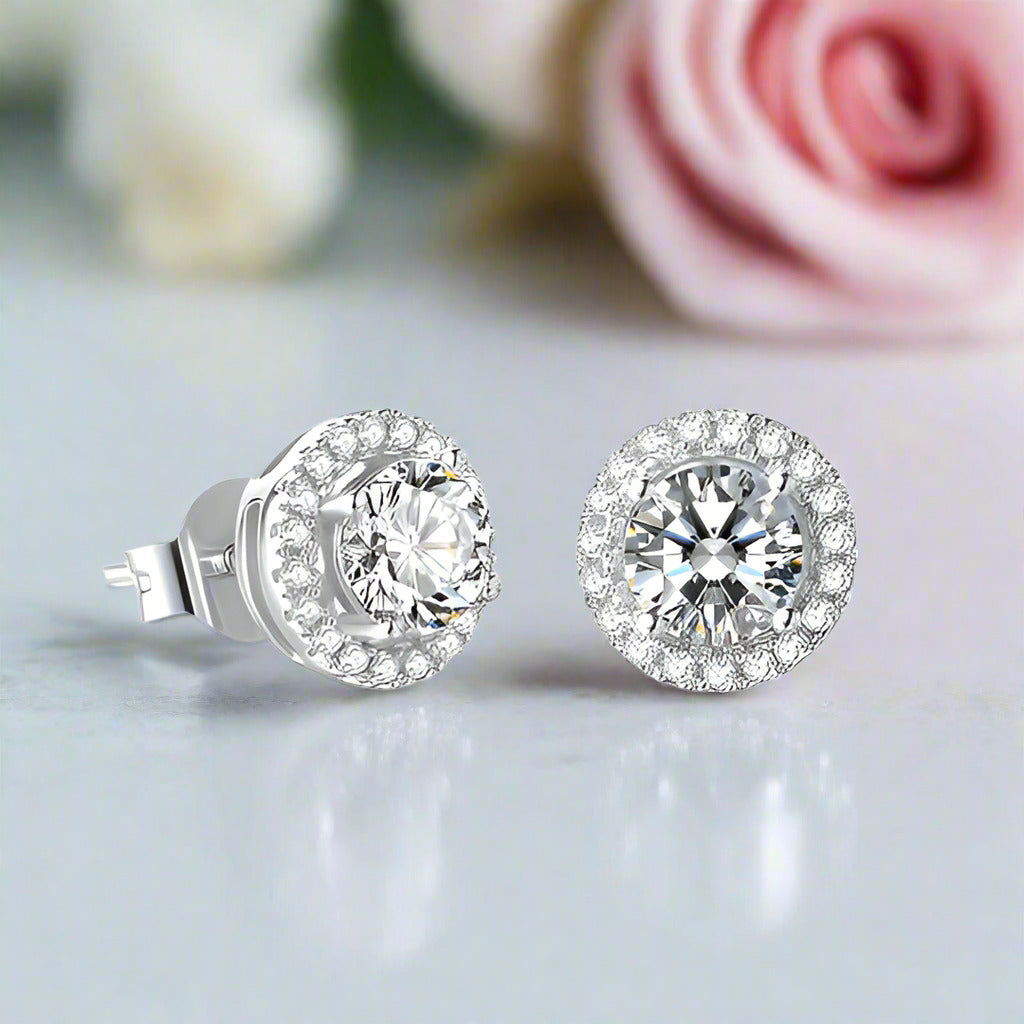 Halo 1.0 Carat Round Cut Diamond Stud Earrings-Black Diamonds New York