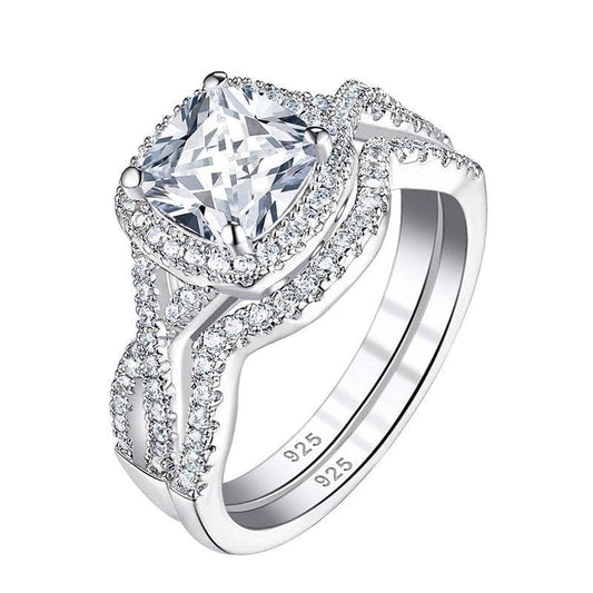 Halo Cushion Cut EVN Stone Infinity Engagement Ring Set - Black Diamonds New York