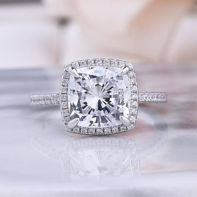 Halo Cushion Cut Sona Simulated Diamond Wedding Ring Set - Black Diamonds New York