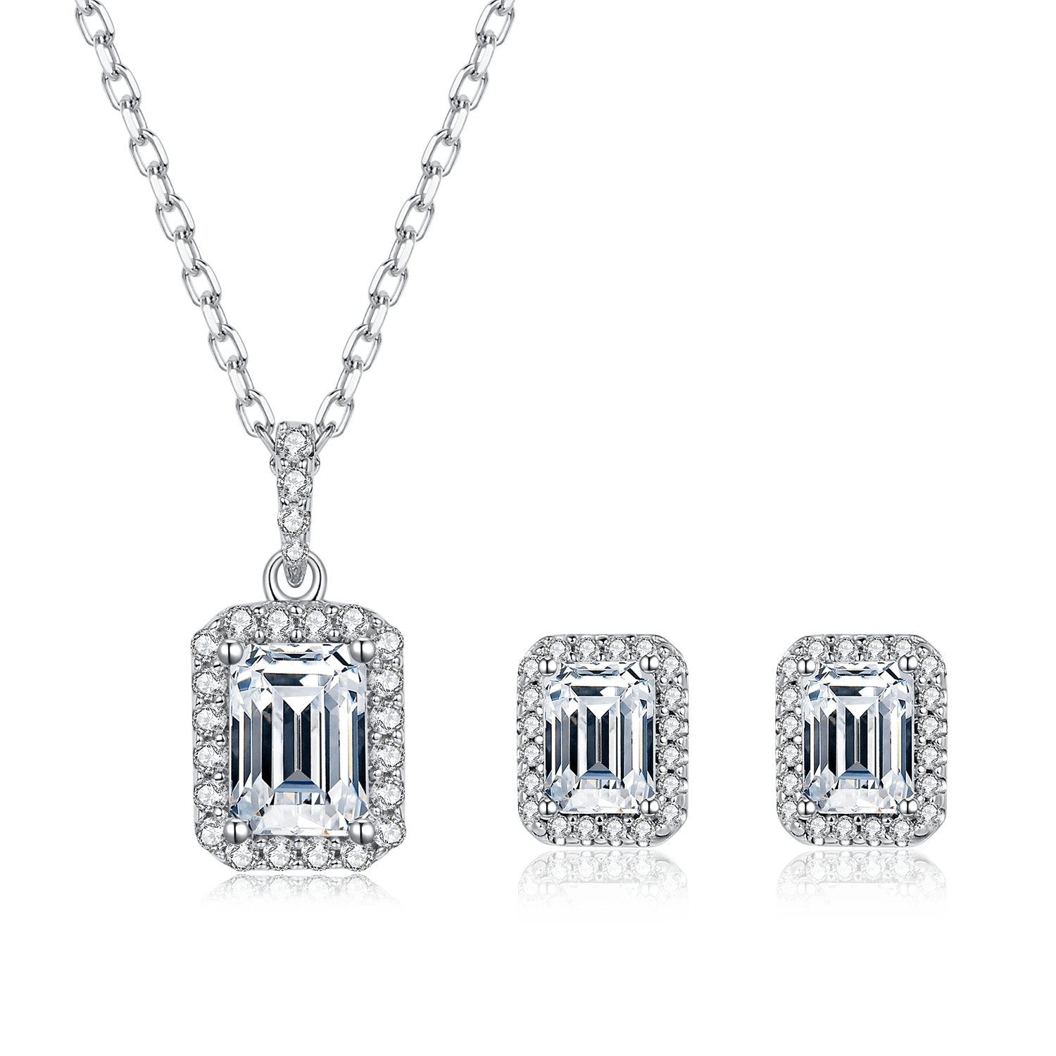 Halo Emerald Cut Moissanite Jewelry Set-Black Diamonds New York