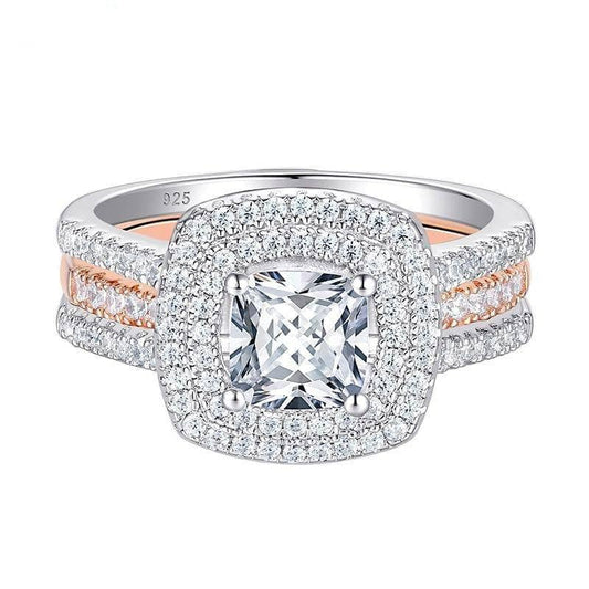 Halo EVN™ Diamond Cushion Cut Two Tone Engagement Ring Set-Black Diamonds New York
