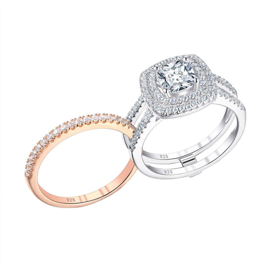 Newshe Halo Cushion Cut Bridal Set Solid 925 Sterling Silver Plug-in Rose Gold Wedding Ring For Women Brilliant Cz - Black Diamonds New York