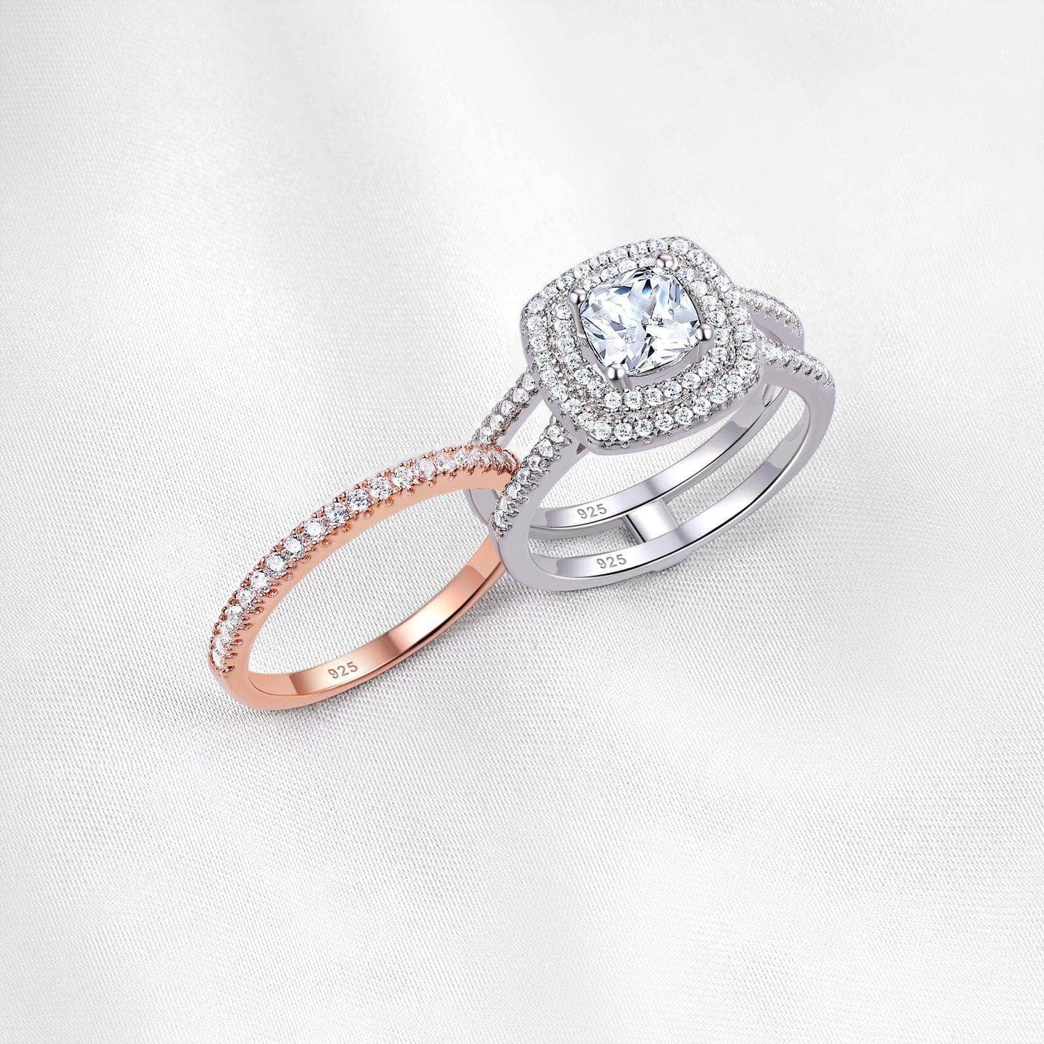 Halo EVN™ Diamond Cushion Cut Two Tone Engagement Ring Set-Black Diamonds New York
