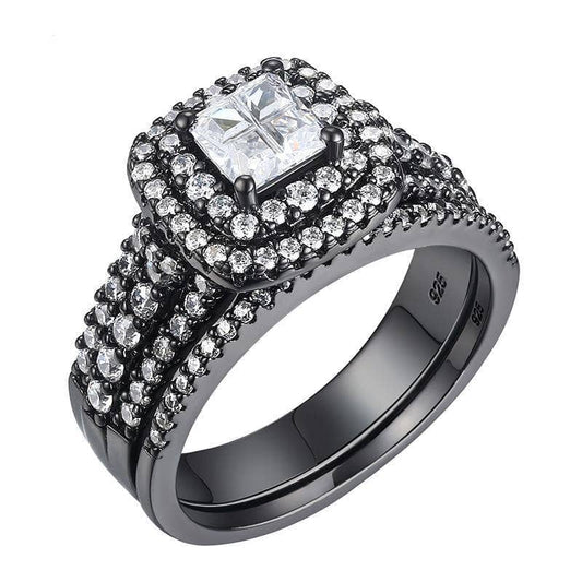 Halo Created Diamond Black Engagement Ring Set-Black Diamonds New York