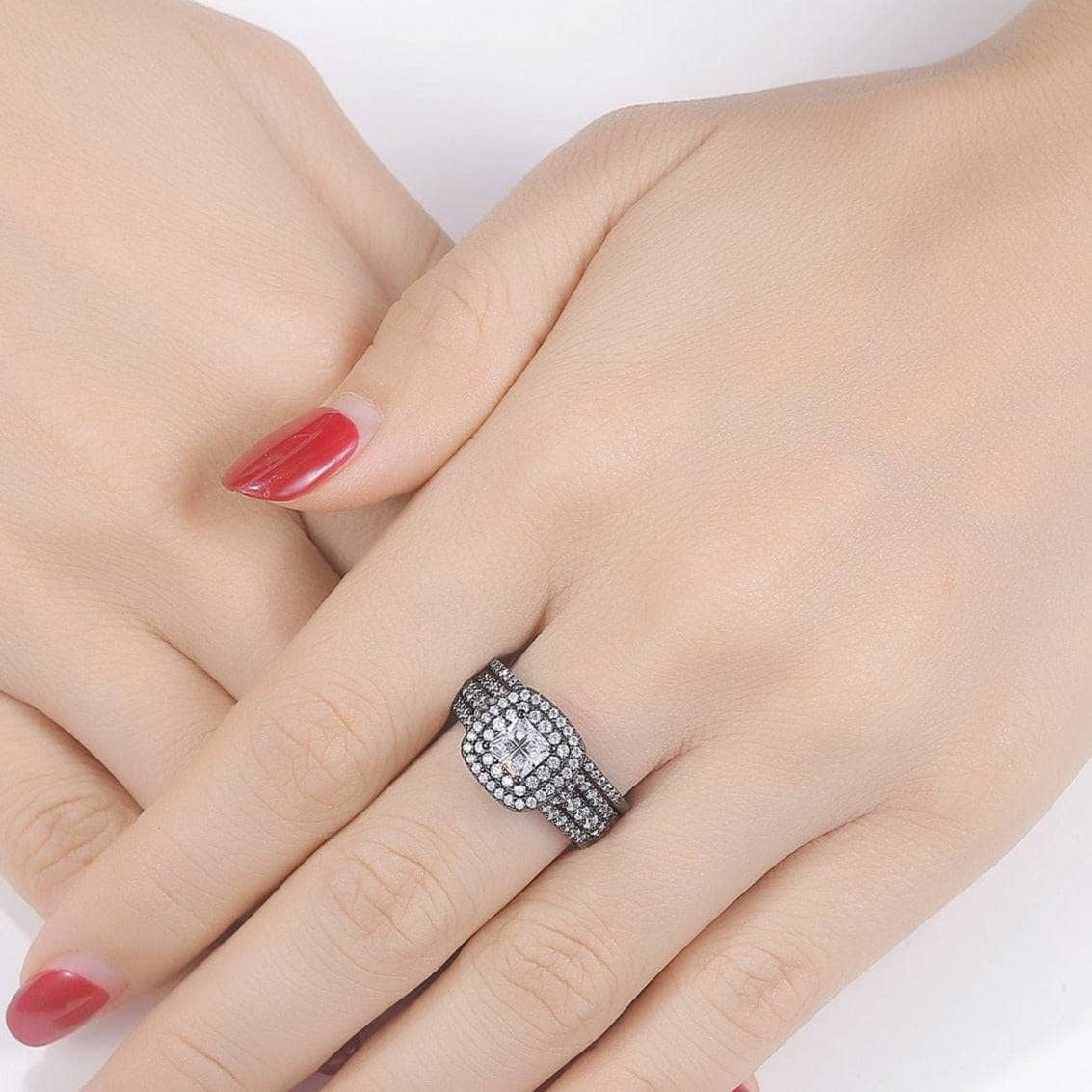 Halo Created Diamond Black Engagement Ring Set-Black Diamonds New York