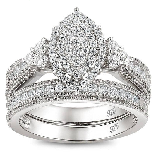 Halo Created Diamond Marquise Cluster Vintage Engagement Ring Set-Black Diamonds New York