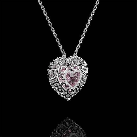 Halo Heart Cut Pink Sapphire Sterling Silver Necklace For Women-Black Diamonds New York