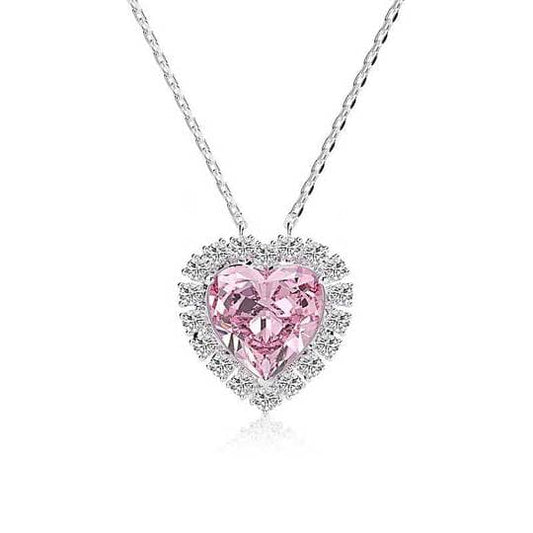 Halo Heart Cut Pink Sapphire Sterling Silver Necklace For Women - Black Diamonds New York
