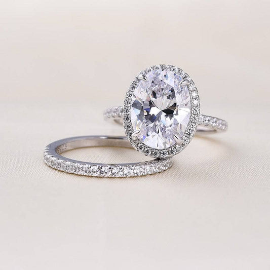 Halo Oval Cut Simulated Diamond Wedding Ring Set-Black Diamonds New York