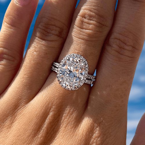 Halo Oval Cut Sona Simulated Diamond Wedding Ring Set-Black Diamonds New York