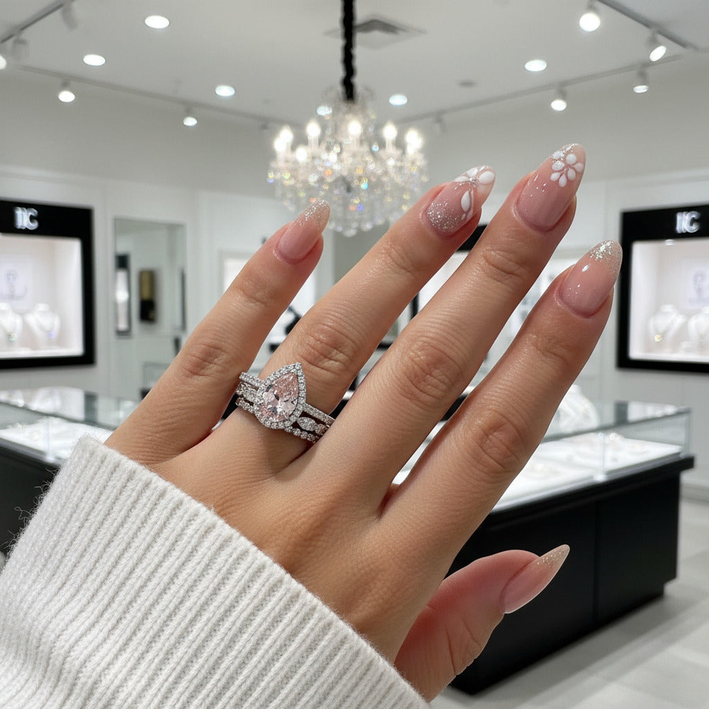 Halo Pear Cut 3ct Morganite Ring Set 3pcs In White Gold-Black Diamonds New York