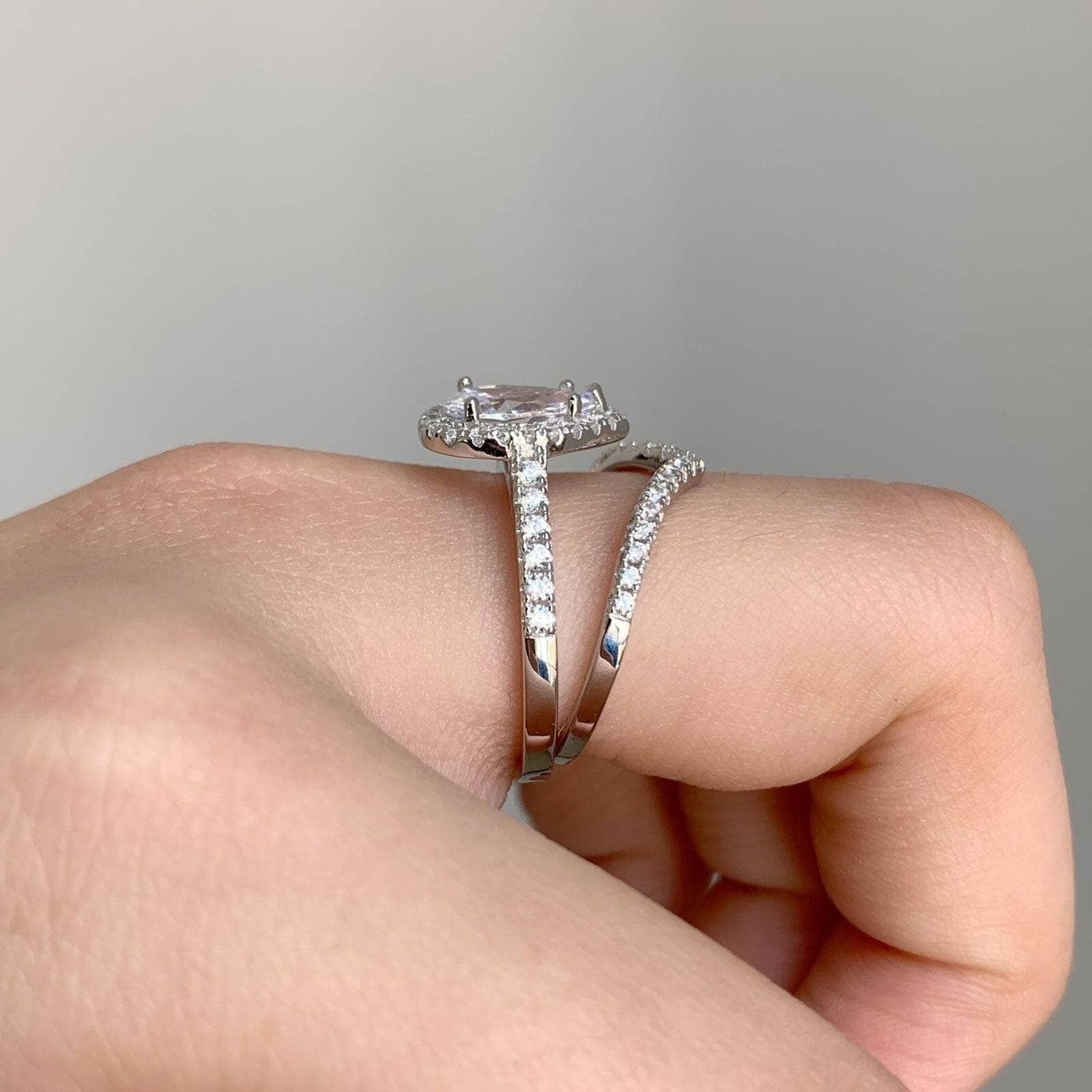 Halo Pear Cut EVN™ Diamond Wedding Ring Set - Black Diamonds New York