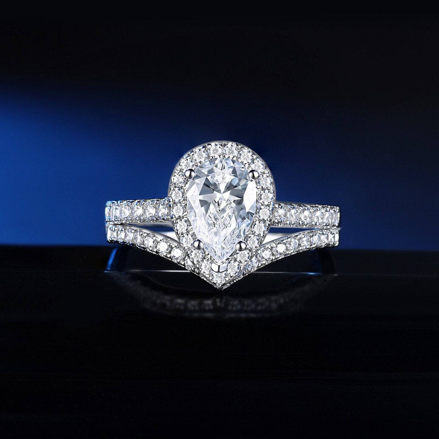 Halo Pear Cut EVN™ Diamond Wedding Ring Set-Black Diamonds New York