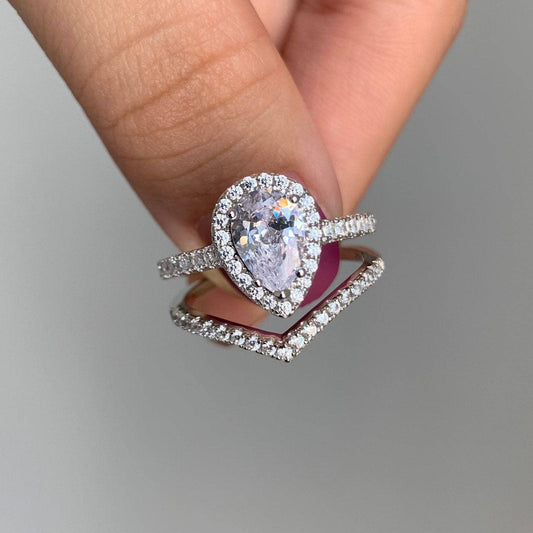 Halo Pear Cut Created Diamond Wedding Ring Set-Black Diamonds New York