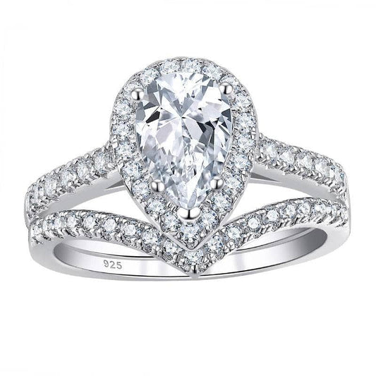 Halo Pear Cut Created Diamond Wedding Ring Set-Black Diamonds New York