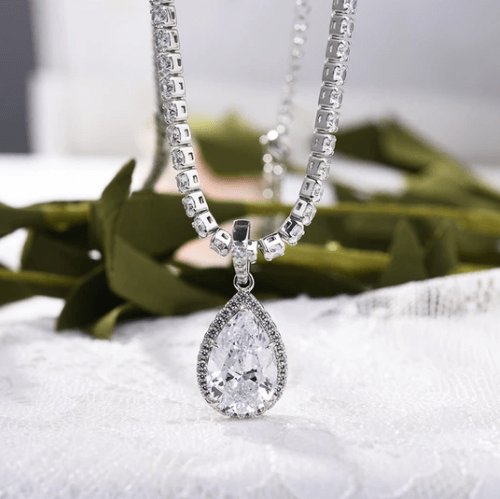 Halo Pear Cut Simulated Diamond Pendant with Necklace-Black Diamonds New York