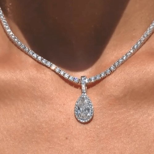 Halo Pear Cut Simulated Diamond Pendant with Necklace-Black Diamonds New York