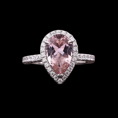 Halo Pear Cut Synthetic Morganite 3Pcs Wedding Ring Set-Black Diamonds New York